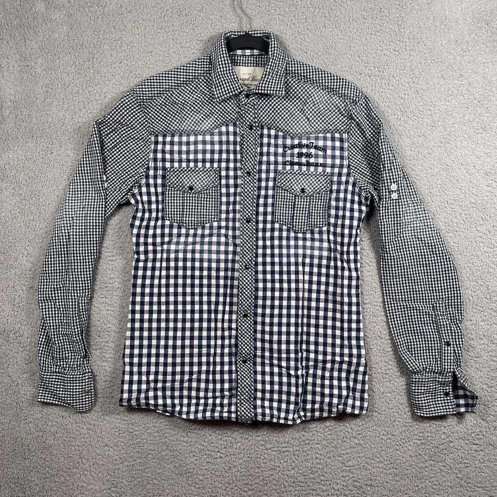 Cipo And Baxx Shirt Mens Medium Blue White Gingham‎ Plaid Long Sleeve Western